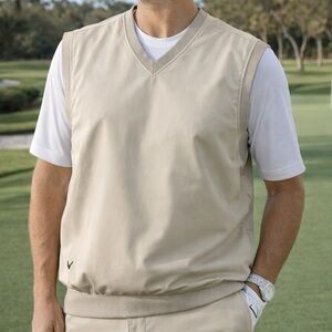 Callaway Golf Pullover Vest Size L Beige V Neck Brushed Microfiber Athleisure